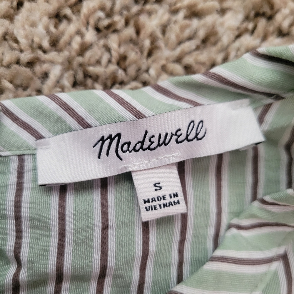 Madewell Dolman Crop Top Stripe Shirt Pistachio Green Brown Ivory Cropped Small - Picture 5 of 9